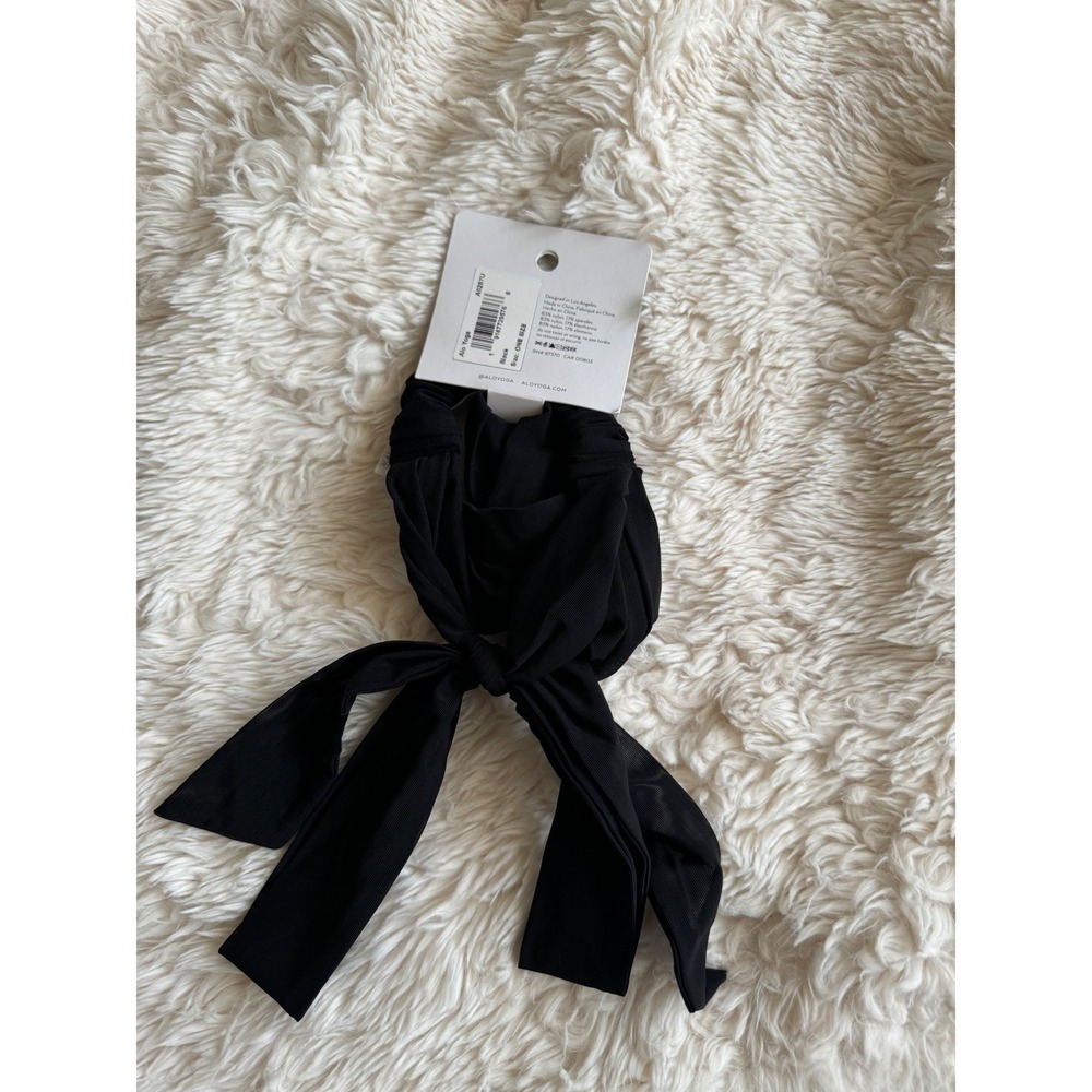 NWt Alo Yoga Women's Black Fresh Mesh Tie Headband Size OS